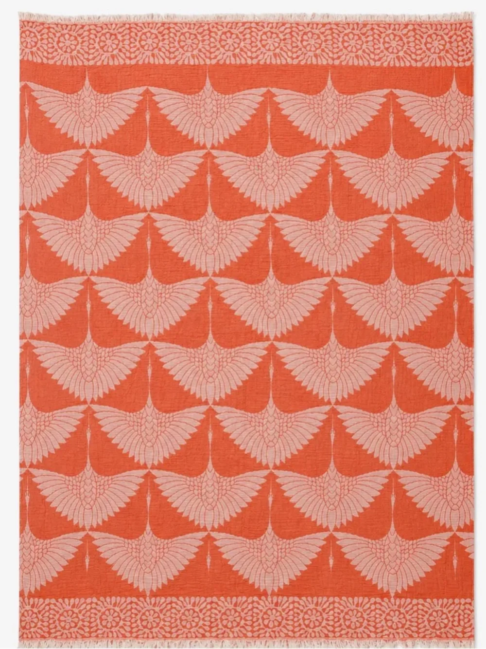 Neon Coast Modern Anthracite Orange Woven 100% Cotton Birds in Flight Throw NEW
